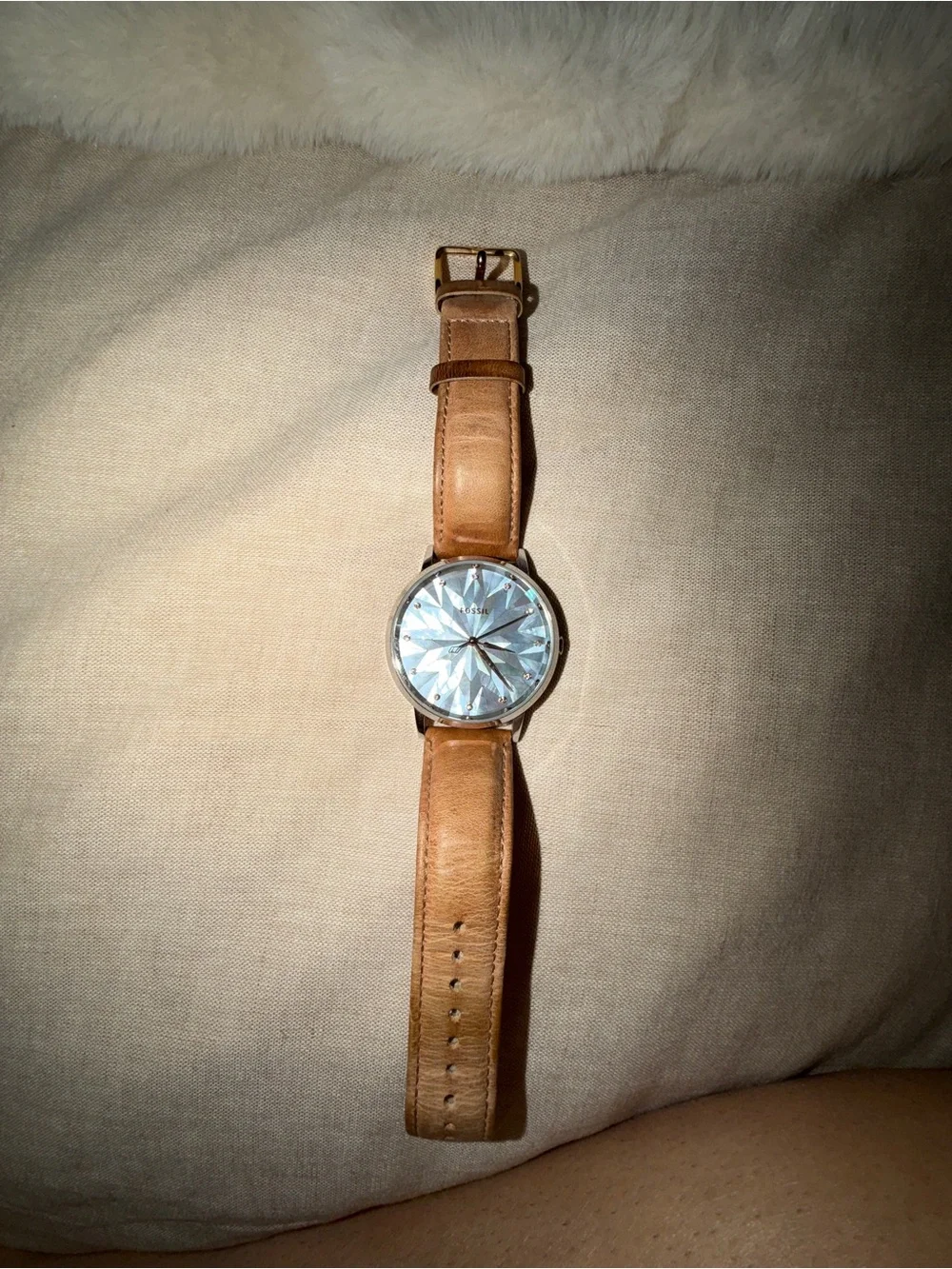 Fossil Women’s Brown Leather Strap Watch with Iridescent Crystal Dial